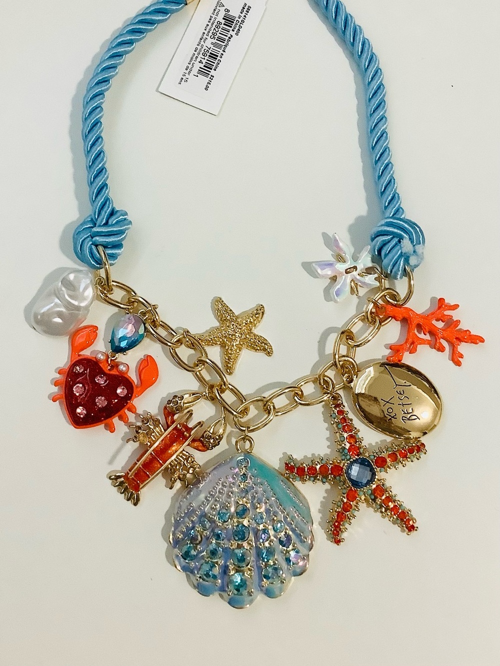 Betsey Johnson Sea Life Turquoise Blue Coral Shell Starfish Charm Necklace NWT